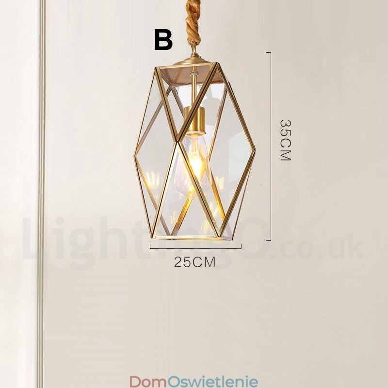Wisząca lampa rustykalna Lodge w stylu nordyckim z czystego mosiądzu z kloszem szklanym