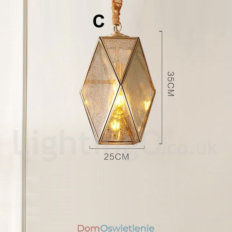 Wisząca lampa rustykalna Lodge w stylu nordyckim z czystego mosiądzu z kloszem szklanym