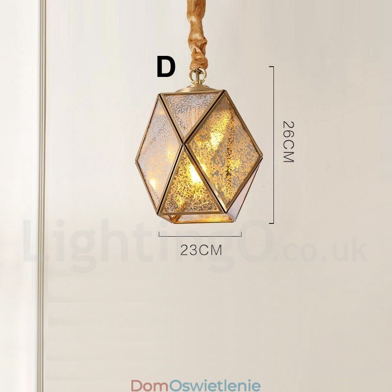 Wisząca lampa rustykalna Lodge w stylu nordyckim z czystego mosiądzu z kloszem szklanym