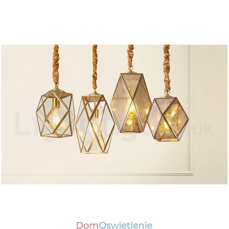 Wisząca lampa rustykalna Lodge w stylu nordyckim z czystego mosiądzu z kloszem szklanym