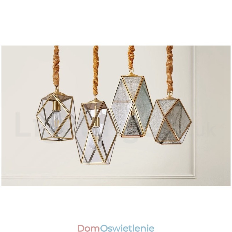 Wisząca lampa rustykalna Lodge w stylu nordyckim z czystego mosiądzu z kloszem szklanym