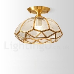 Czysta mosiężna rustykalna lampa sufitowa w stylu nordyckim Lodge Flush Mount z kloszem szklanym