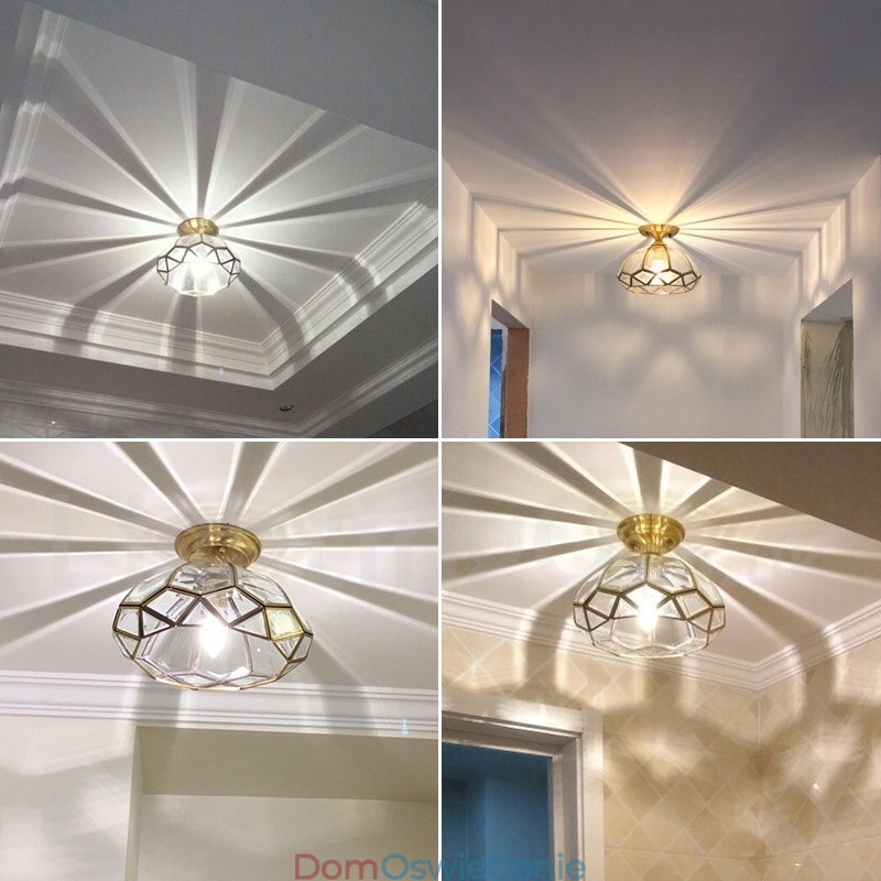 Czysta mosiężna rustykalna lampa sufitowa w stylu nordyckim Lodge Flush Mount z kloszem szklanym