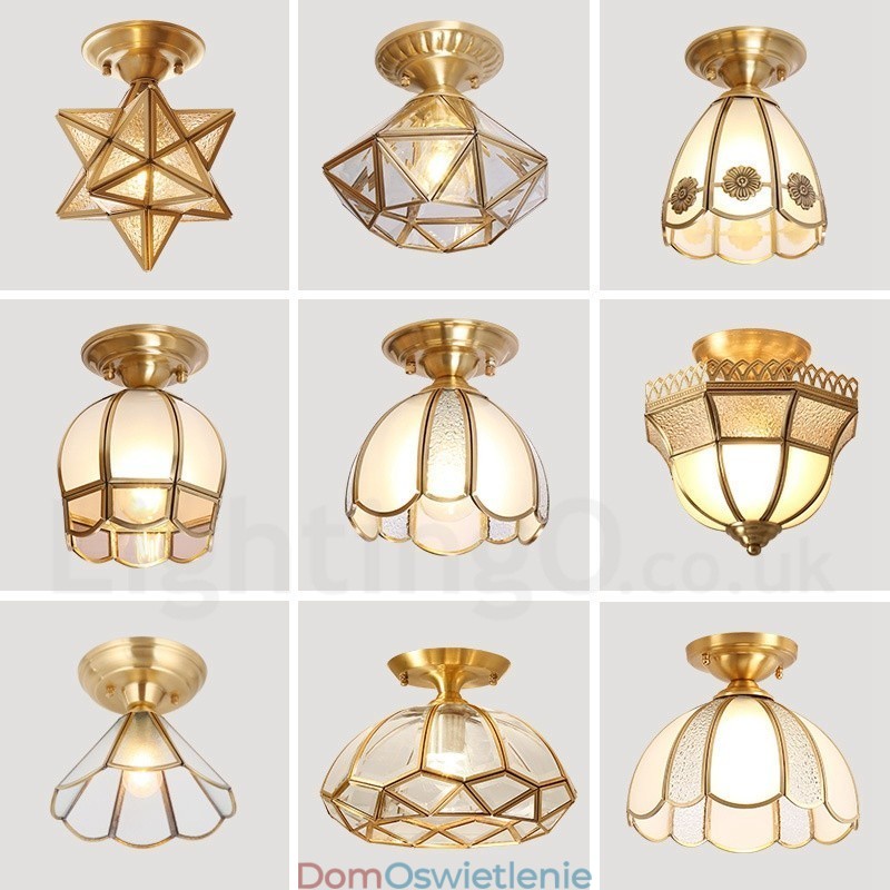 Czysta mosiężna rustykalna lampa sufitowa w stylu nordyckim Lodge Flush Mount z kloszem szklanym