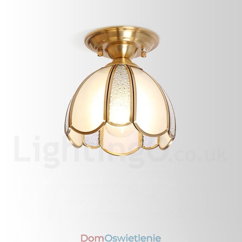 Czysta mosiężna rustykalna lampa sufitowa w stylu nordyckim Lodge Flush Mount z kloszem szklanym