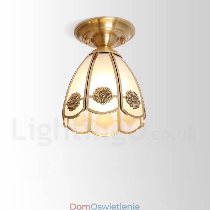 Czysta mosiężna rustykalna lampa sufitowa w stylu nordyckim Lodge Flush Mount z kloszem szklanym