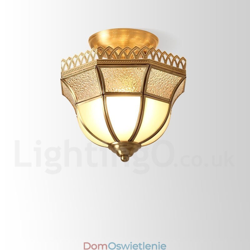 Czysta mosiężna rustykalna lampa sufitowa w stylu nordyckim Lodge Flush Mount z kloszem szklanym