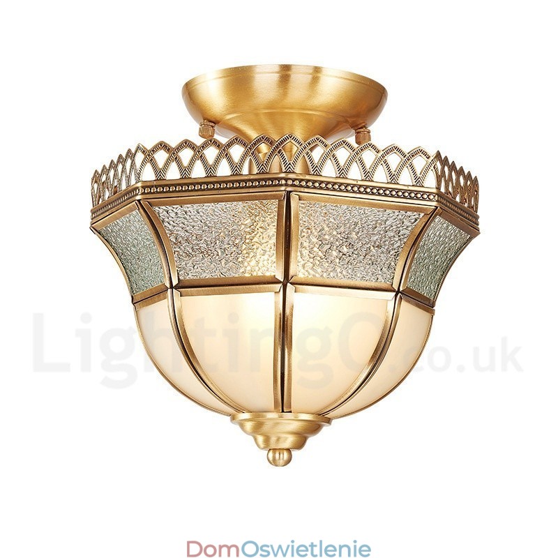 Czysta mosiężna rustykalna lampa sufitowa w stylu nordyckim Lodge Flush Mount z kloszem szklanym
