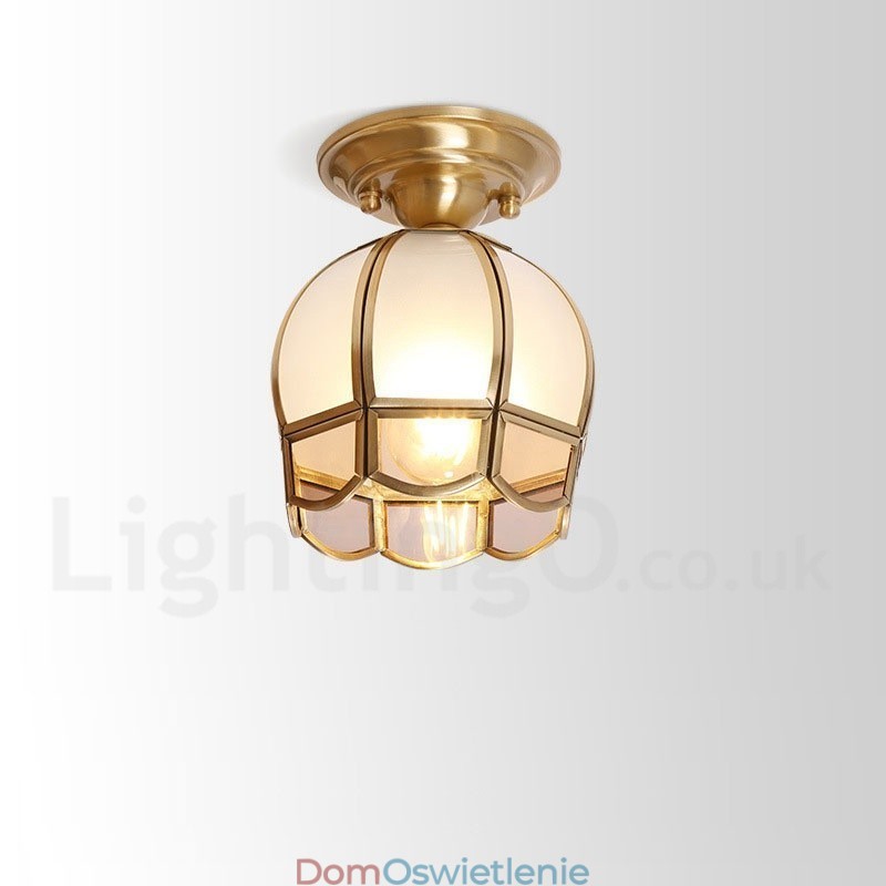 Czysta mosiężna rustykalna lampa sufitowa w stylu nordyckim Lodge Flush Mount z kloszem szklanym