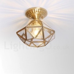 Czysta mosiężna rustykalna lampa sufitowa w stylu nordyckim Lodge Flush Mount z kloszem szklanym