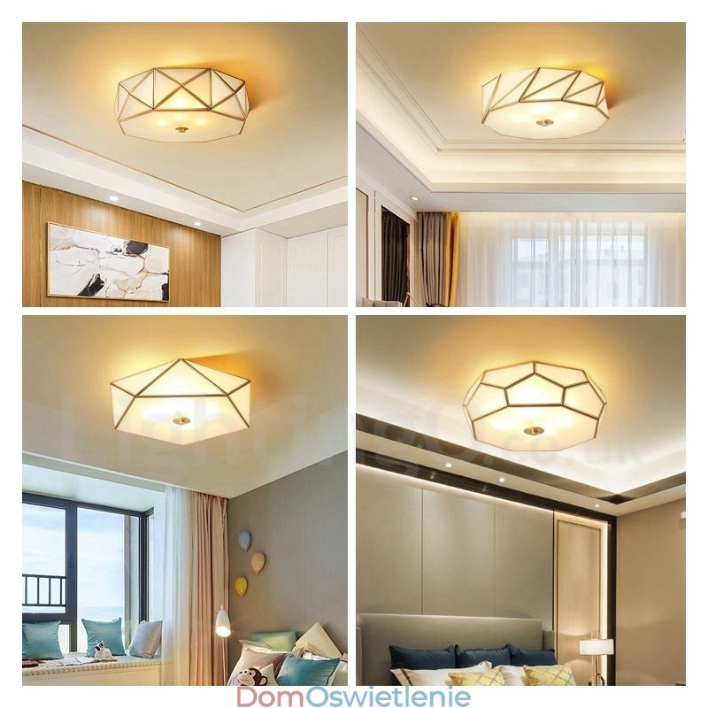Czysta mosiężna rustykalna lampa sufitowa w stylu nordyckim Lodge Flush Mount z kloszem szklanym