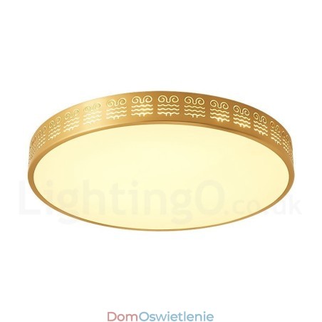 Okrągła, mosiężna, nowoczesna, współczesna lampa sufitowa w stylu nordyckim z kloszem akrylowym