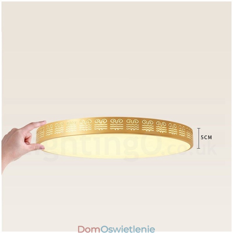 Okrągła, mosiężna, nowoczesna, współczesna lampa sufitowa w stylu nordyckim z kloszem akrylowym