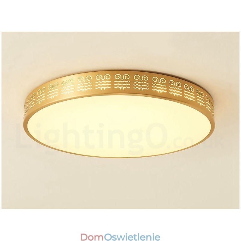 Okrągła, mosiężna, nowoczesna, współczesna lampa sufitowa w stylu nordyckim z kloszem akrylowym