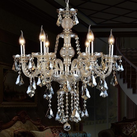 6 świateł Retro Cognac Color K9 Crystal Nowoczesny żyrandol 6 świateł Retro Cognac Color K9 Crystal Nowoczesny żyrandol