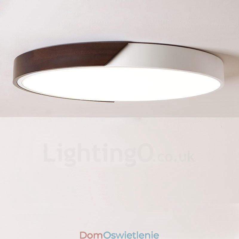 Retro Walnut Color Wood Ultra cienkie okrągłe ściemnialne lampy sufitowe z kloszem akrylowym, które można również stosować jako oświetlenie ścienne