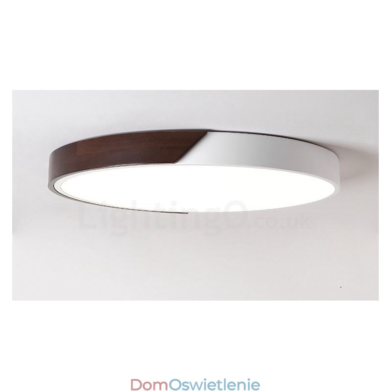 Retro Walnut Color Wood Ultra cienkie okrągłe ściemnialne lampy sufitowe z kloszem akrylowym, które można również stosować jako oświetlenie ścienne