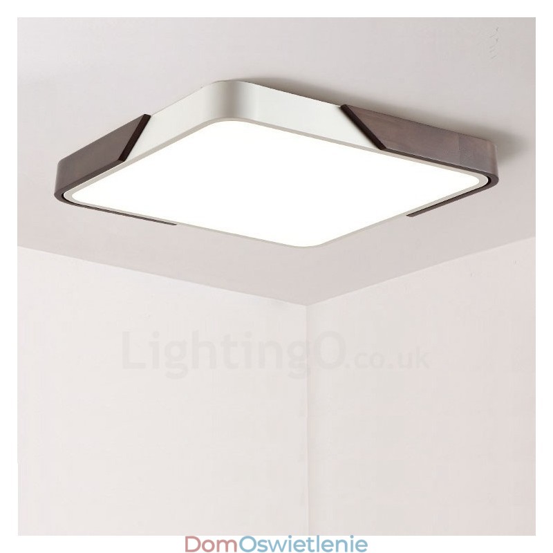 Retro Walnut Color Wood Ultra Thin Square Dimmable Flush Mount Lampy sufitowe z kloszem akrylowym Mogą być również używane jako oświetlenie ścienne