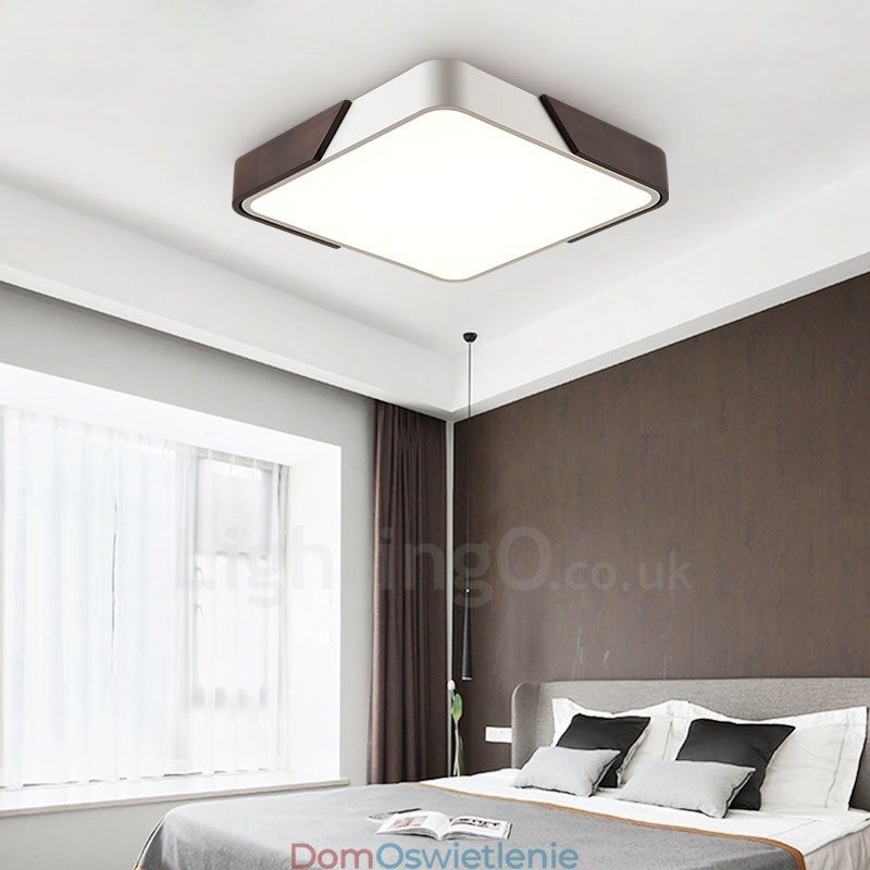 Retro Walnut Color Wood Ultra Thin Square Dimmable Flush Mount Lampy sufitowe z kloszem akrylowym Mogą być również używane jako oświetlenie ścienne