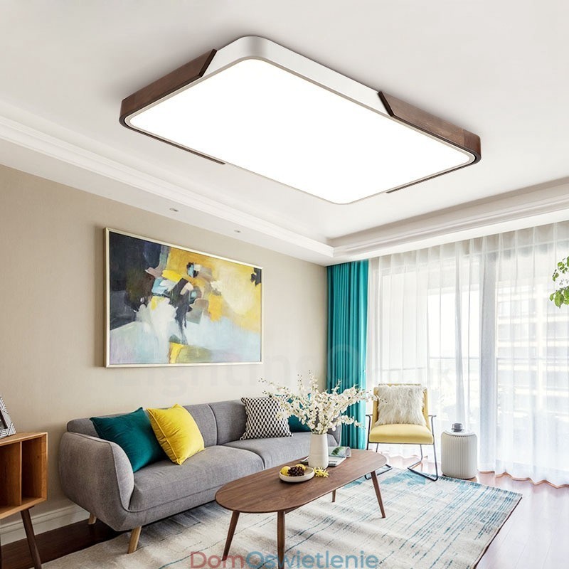 Retro Walnut Color Wood Ultra Thin Rectangle Dimmable Flush Mount Lampy sufitowe z akrylowym kloszem Mogą być również używane jako oświetlenie ścienne