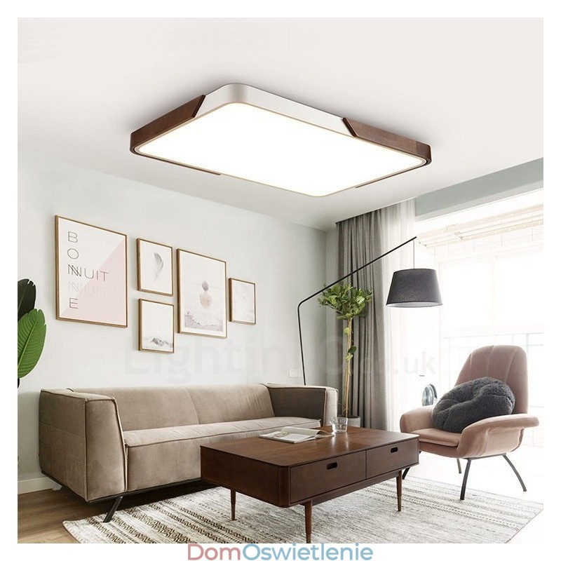 Retro Walnut Color Wood Ultra Thin Rectangle Dimmable Flush Mount Lampy sufitowe z akrylowym kloszem Mogą być również używane jako oświetlenie ścienne