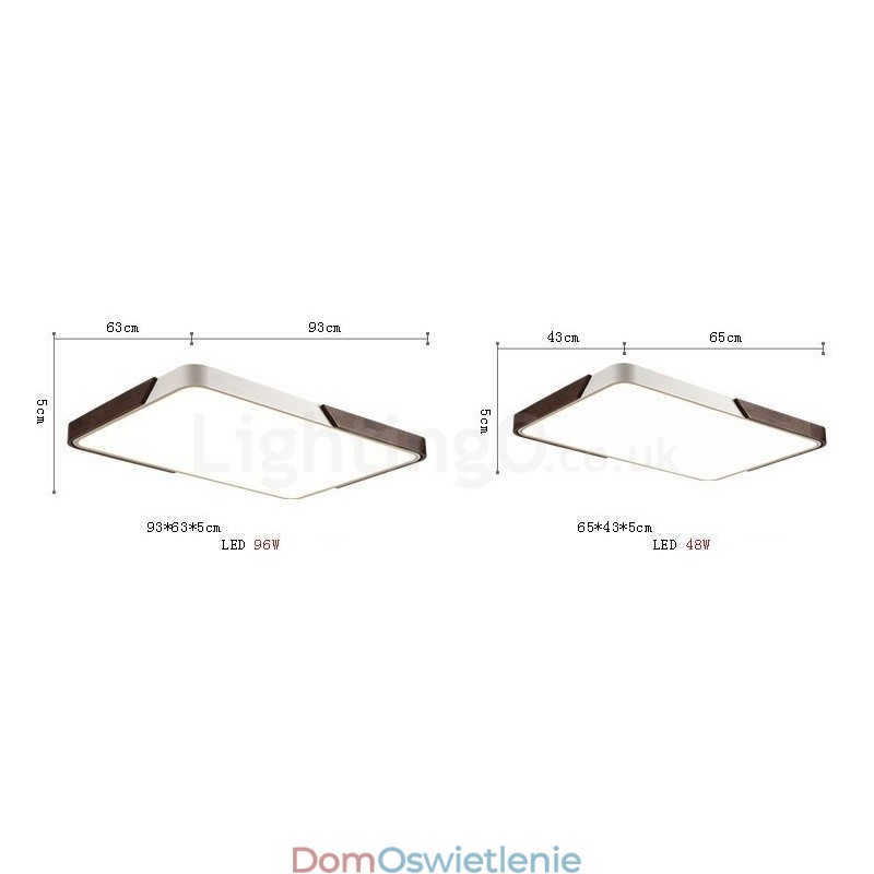 Retro Walnut Color Wood Ultra Thin Rectangle Dimmable Flush Mount Lampy sufitowe z akrylowym kloszem Mogą być również używane jako oświetlenie ścienne