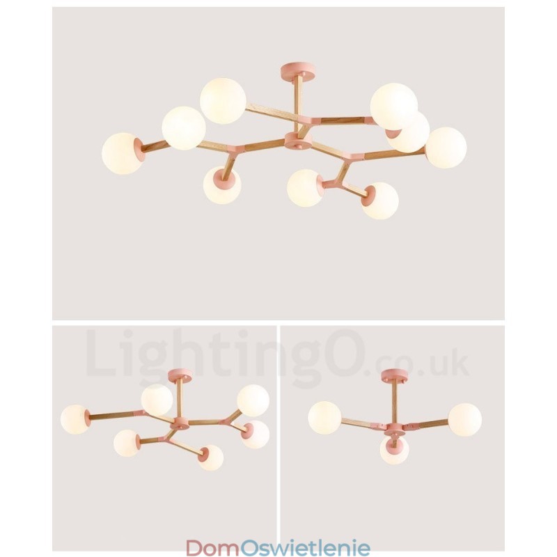 Drewniany żyrandol molekularny Nordic Modern Magic Bean Wood z kloszami ze szkła