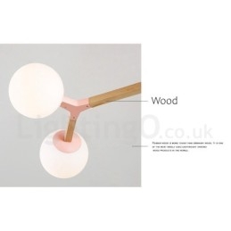 Drewniany żyrandol molekularny Nordic Modern Magic Bean Wood z kloszami ze szkła