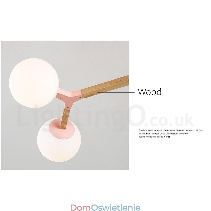 Drewniany żyrandol molekularny Nordic Modern Magic Bean Wood z kloszami ze szkła