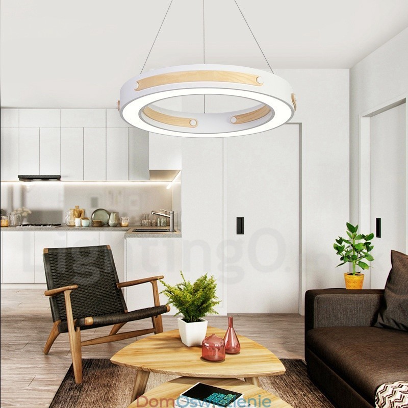Wielokolorowa lampa wisząca w kształcie pierścienia z akrylowym kloszem