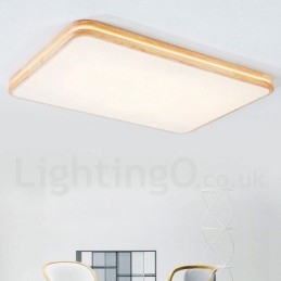 Ściemnialna prostokątna drewniana lampa sufitowa z soczewką, nowoczesny współczesny styl nordycki, montaż na płasko, z kloszem akrylowym i pilotem, może być również używana jako lampa ścienna