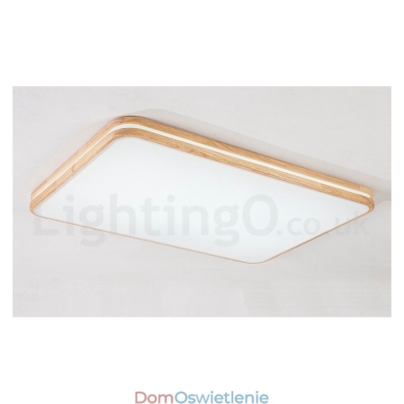 Ściemnialna prostokątna drewniana lampa sufitowa z soczewką, nowoczesny współczesny styl nordycki, montaż na płasko, z kloszem akrylowym i pilotem, może być również używana jako lampa ścienna