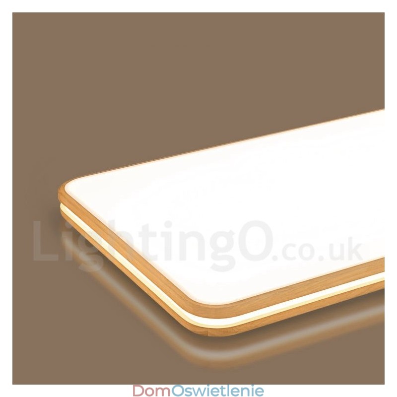 Ściemnialna prostokątna drewniana lampa sufitowa z soczewką, nowoczesny współczesny styl nordycki, montaż na płasko, z kloszem akrylowym i pilotem, może być również używana jako lampa ścienna