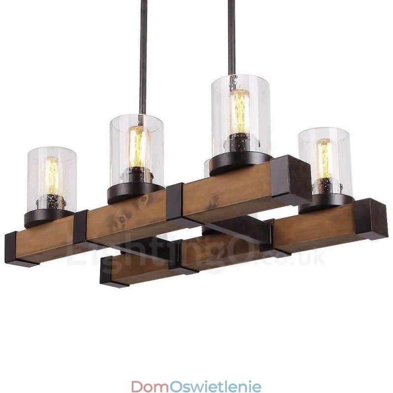 6-światłowy żyrandol z drewna vintage industrialny wiatr loft drewno liniowe oświetlenie wiszące