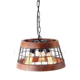 3-punktowy pierścień Vintage drewniany żyrandol Industrial Wind Loft Wood Linear Pendant Lighting