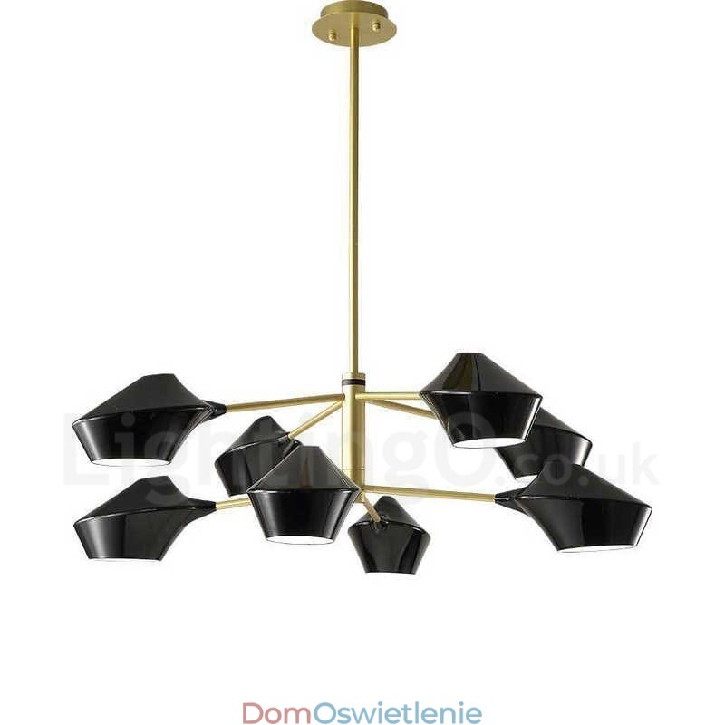 Dwupoziomowy wielokolorowy liniowy żyrandol retro 8 świateł z akrylowymi kloszami na zewnątrz garażu