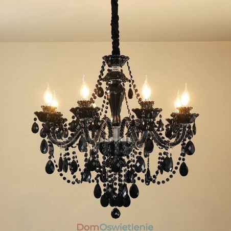 8-światłowy czarny elegancki kryształowy żyrandol na świece