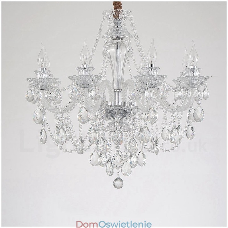 8-punktowy kryształowy żyrandol z białym ramieniem i świecą