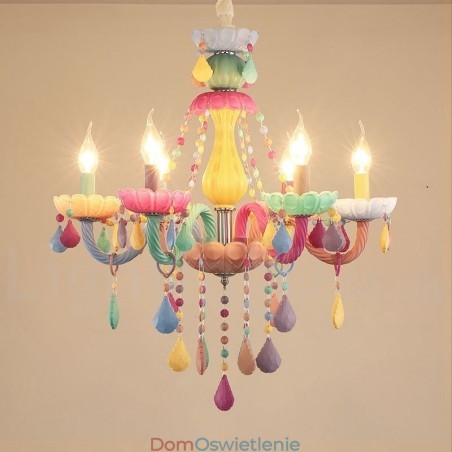 Żyrandol Macaron 6 Light z wielokolorową kryształową świecą w stylu mini dla dzieci Żyrandol Macaron 6 Light z wielokolorową kryształową świecą w stylu mini dla dzieci