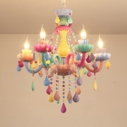 Żyrandol Macaron 6 Light z wielokolorową kryształową świecą w stylu mini dla dzieci
