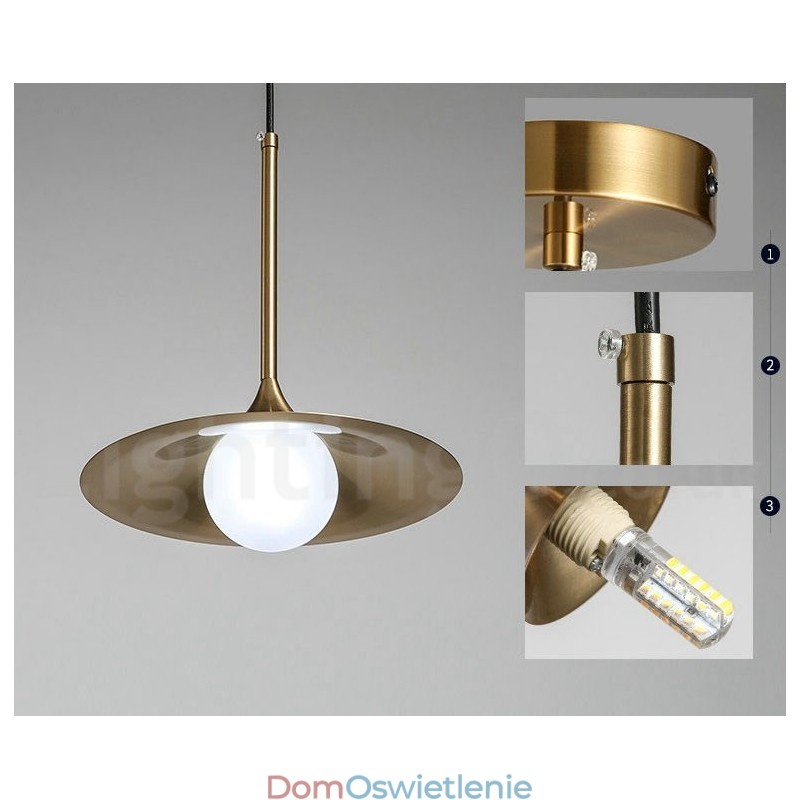 1 Lekka lampa wisząca w stylu industrialnym, w kolorze złotym, w stylu mini, galwanicznie malowana, z kloszem szklanym