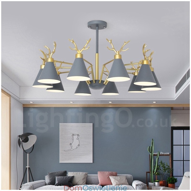 10-punktowy żyrandol Nordic Macaron Modern Antlers