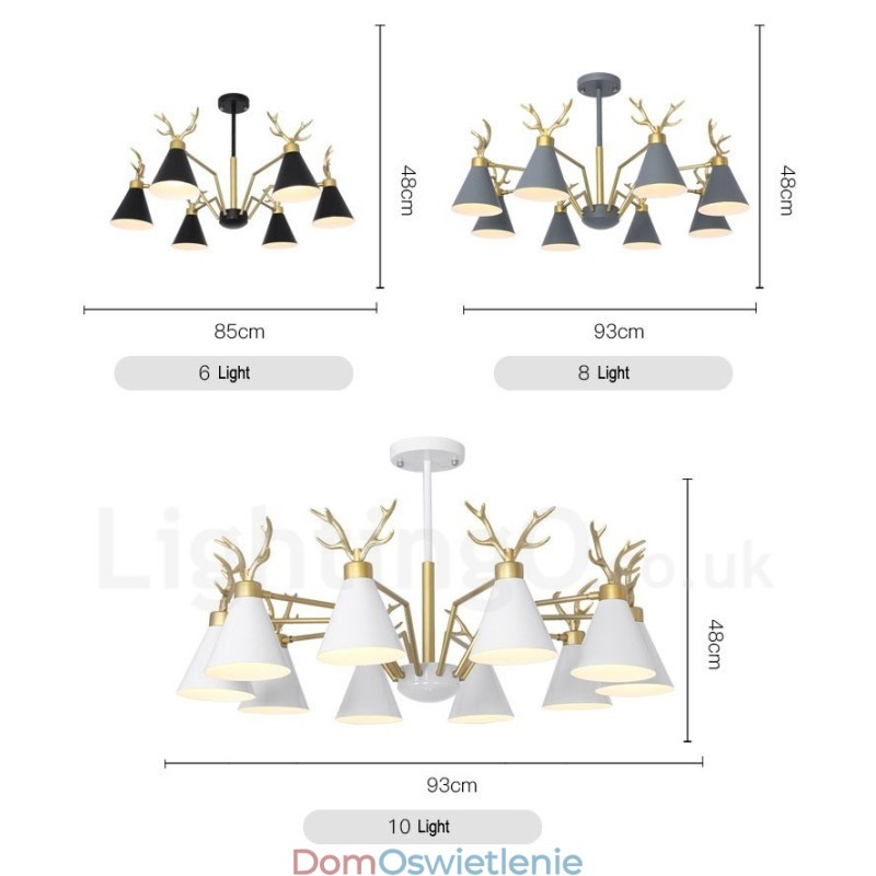 10-punktowy żyrandol Nordic Macaron Modern Antlers