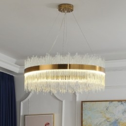 Postmodernistyczna luksusowa okrągła kryształowa lampa wisząca w hali wystawowej
