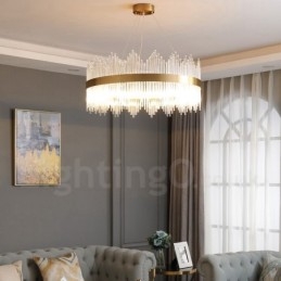 Postmodernistyczna luksusowa okrągła kryształowa lampa wisząca w hali wystawowej