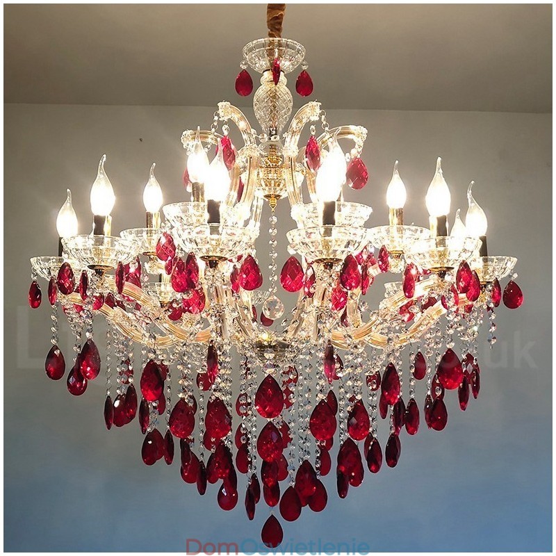 18 (12+6) Świateł Luksusowy Czerwony Kryształowy Żyrandol Złoty