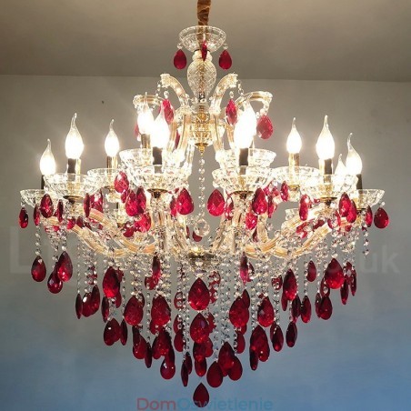 18 (12+6) Świateł Luksusowy Czerwony Kryształowy Żyrandol Złoty