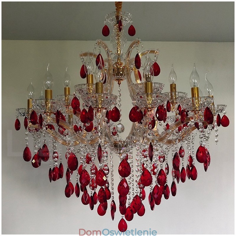 18 (12+6) Świateł Luksusowy Czerwony Kryształowy Żyrandol Złoty