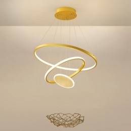 Trzy koła Nowoczesny design Trzy pierścienie Złota lampa wisząca z pilotem