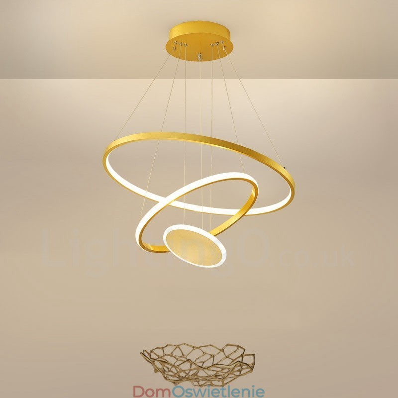 Trzy koła Nowoczesny design Trzy pierścienie Złota lampa wisząca z pilotem